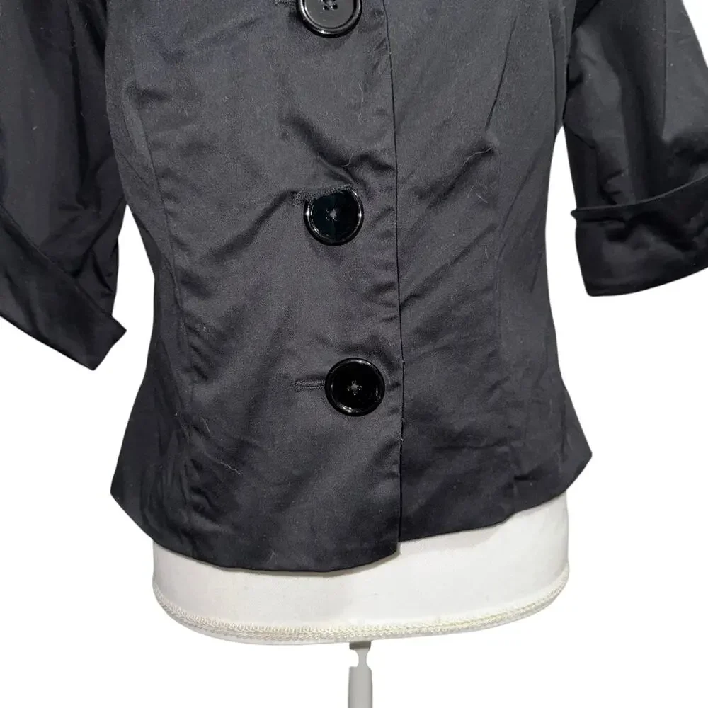 Vintage Black Portrait Collar Cropped Short Sleeve Jacket Blazer Zebra Lined SZ6 - Picture 6 of 13